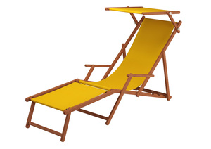 Sonnenliege gelb Liegestuhl Futeil Sonnendach Kissen Holz Deckchair Gartenmbel 10-302 F S KH