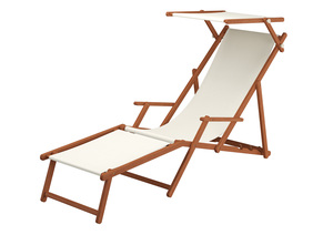 Liegestuhl wei� Fu�teil Sonnendach Kissen Tisch Gartenliege Holz Sonnenliege 10-303 F S T KD