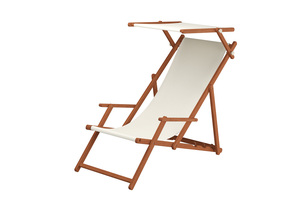 Sonnenliege wei� Liegestuhl Sonnendach Tisch Kissen Gartenliege Holz Deckchair 10-303 S T KD