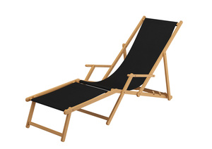 Holz-Liegestuhl schwarz Fu�ablage Tisch Kissen Deckchair Sonnenliege Gartenliege Holz 10-305NFTKH