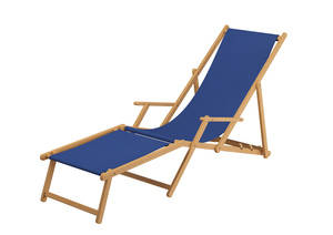 Liegestuhl blau Sonnenliege Gartenliege Fu�teil Deckchair Strandstuhl Buche klappbar 10-307NF
