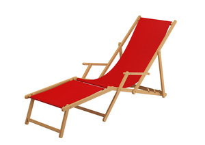 Liegestuhl rot Fu�ablage Kissen Deckchair klappbar Sonnenliege Holz Gartenliege 10-308 N F KH