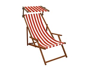 Gartenliege rot-wei Strandliege Sonnenliege Holz Relaxliege Sonnendach Strandstuhl 10-314 S
