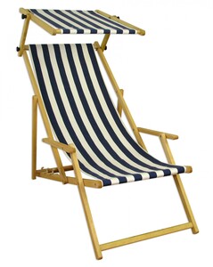 Liegestuhl blau-wei Gartenliege Sonnenliege Sonnendach Strandstuhl Buche klappbar 10-317 N S