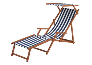 Gartenliege blau-wei� Strandliege Relaxliege Fu�ablage Sonnendach Buche Klappstuhl 10-317 F S