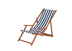 Strandstuhl blau-wei� Gartenliege Sonnenliege Kissen Deckchair Buche dunkel klappbar 10-317 KH