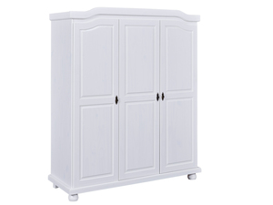 Bauernschrank Bastian 3-t�rig in Kiefer Massivholz wei� mit Kleiderstange