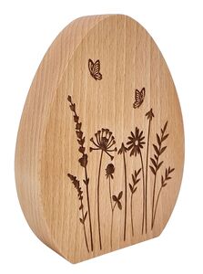 Echtholz Dekoei-Wiese  Ei mit Blumen Gravur Osterdeko Buche ge�lt V-40.11-Holzei-Wiese
