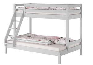 Modernes 3er-Bett 90x200 und 140x200 Erwachsenen-Stockbett Kiefer Massivholz hellgrau V-60.18G-09-14