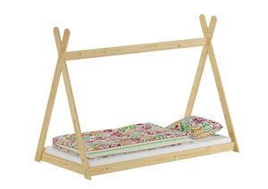 Niedriges Tipi-Kinderbett, Holzbett 90x200 Kiefer natur lackiert, Zubeh�r w�hlbar V-60.27-09