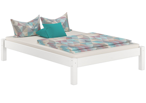 Wei�es Bettgestell Kiefer Doppelbett 140x200, Massivholzbett Zubeh�r w�hlbar V-60.35-14W