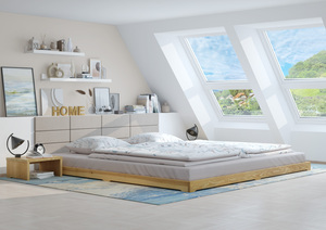 Extra gro�es und niedriges Futonbett 200x200 Holzbett Esche lackiert V-60.47E-20