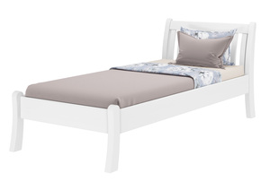 Wei�es, geschwungenes Einzelbett Echtholzbett 90x200 Kiefer massiv V-60.61W-09