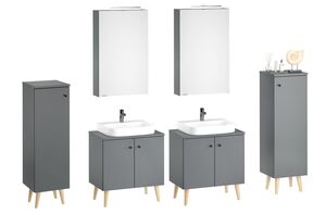 Badezimmerm�bel-Set Spiegelschrank Waschtisch Badschrank grau mit F��en V-90.59F-01