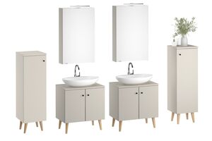 Badezimmerm�bel Spiegelschrank Waschtisch Badschrank Set Taupe-Kiesel V-90.59F-02