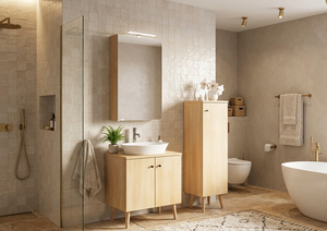 Badezimmerm�bel-Set Eiche-Dekor Spiegelschrank Waschtisch Badschrank mit F��en V-90.59F-03