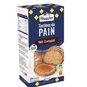 Pasquier Vollkorn-Brotscheiben - Knuspriger Vollkorntoast ohne Zuckerzusatz, 240g