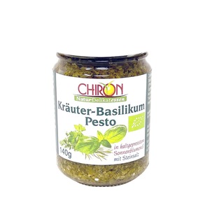 Bio Kruter-Basilikum Pesto (kbA) - Exquisiter Genuss von CHIRON Naturdelikatessen: Nachhaltig in einem 140g-Glas