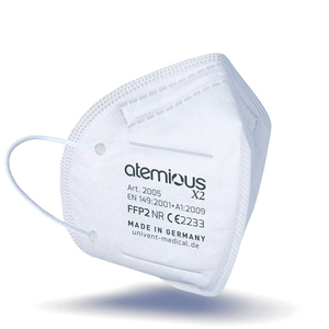 atemious X2 Komfort Vlies FFP2 Atemschutzmaske Made in Germany mit Zertifikat CE2233 einzeln oder lose verpackt
