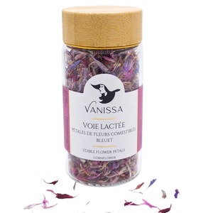 Vanissa Milky Way - Essbare Bltenbltter Mischung aus Kornblumen in Rot-, Rosa- und Violetttnen im Glas