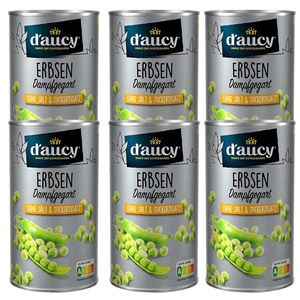 daucy Erbsen - 100% ohne Salz & Zuckerzusatz,   6 x 285g Dosen