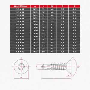 Bohrschrauben - DIN 7504 N - Senkkopf - OXBIT Antrieb - verzinkt - Vollgewinde