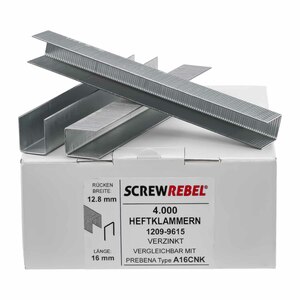 SCREW REBEL - Heftklammern verzinkt - Typ A - 12,84 mm Schulterbreite - Pr�zisionsklammern aus Hochleistungsstahl