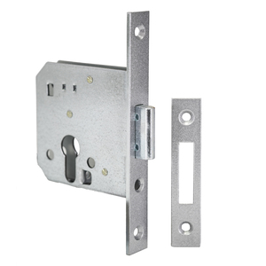 Riegelschloss mit Blech 114-PZ/55 2-tourig / silber lackiert