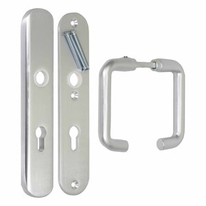 Drcker-Sicherheitsgarnitur - Aluminium F1 eloxiert - ovales Langschild - PZ-Profilzylinder - 1 Garnitur