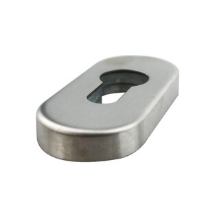 Schieberosette Profilzylinder (PZ) - Edelstahl matt geb�rstet - Materialst�rke ca. 6,5 mm - 74 x 33,4 mm - oval
