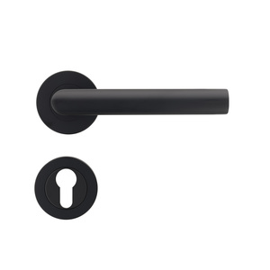 T�rdr�cker-Garnitur PIANO - T-Form - Profilzylinder (PZ) - R�ckholfeder - Edelstahl schwarz matt - Schraubrosette  53 mm - Vierkant 8 mm - f�r T�rst�rke 40-45 mm