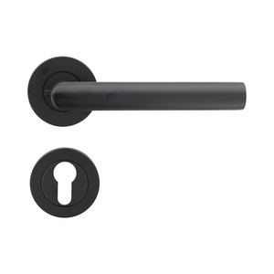 T�rdr�cker-Garnitur PIANO - T-Form - Wechselgarnitur rechts - R�ckholfeder - Edelstahl schwarz matt - Schraubrosette  53 mm - Vierkant 8 mm - f�r T�rst�rke 40-45 mm - mit versetztem Flachknauf