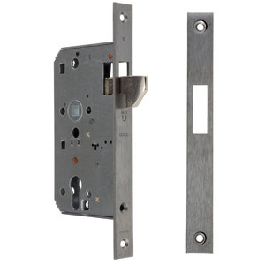 Schiebet�rschloss mit Hakenfalle 55mm Dornma� Edelstahl-Stulp kantig 24x235 mm