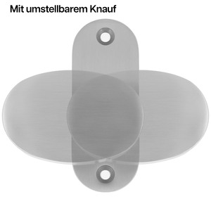 Edelstahl-Knauf oval fest mit Schild - V2A - links/rechts umstellbar - 67 mm Schraublochabstand