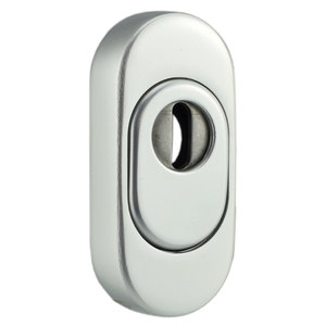 Profilzylinder-Schieberosette - oval - Aluminium eloxiert - drehbare Abdeckung - 75 x 33 x 14 mm - 50 mm Schraublochabstand