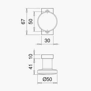 Knopf-Dr�cker drehbar - Alu F1 - kantige Rosette - Lochabstand 50 mm - Vierkant 8 mm