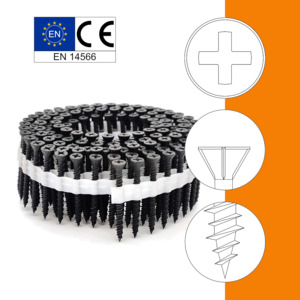 Coil-magazinierte Faserplattenschrauben - 3,9 x 25 mm - 2500 St�ck - Hi-Lo-Gewinde - Fr�srippen - Senkkopf - PH2 - phosphatiert - CE