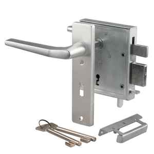 Kastenschloss mit hebender Falle 89B, 2 Buntbart-Schlüsseln und Aluminium-Garnitur