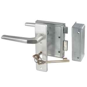 Universal Kastenschloss Buntbart mit Alu-Dr�cker und Schild