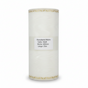 Kranzband Schleifenband Trauerband Moire mit goldener Webkante 200mm 25m wei�