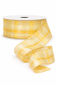 25m Dekoband Schleifenband Band Karo Taft Organza Drahtkante 25mm vanilla gelb