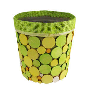 Topf rund Holzplttchen Pflanztopf Dekotopf 17x16cm grn gelb orange Juterand