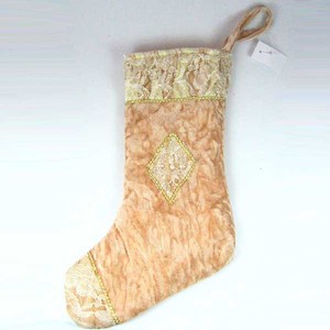 Stiefel Nikolausstiefel Weihnachtsstiefel Weihnachtsdeko Samt 40cm creme gold