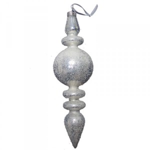 Glaszapfen H�nger Fensterh�nger beeist silber wei� 6,5x20,5cm Weihnachten Winter