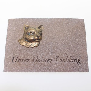 Gedenk Gedenkplatte Grabdekoration Grabschmuck Katze creme 19x13,5cm Polyresin