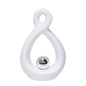 Wei�e Skulptur mit Silber Ball H 23cm B 15cm Keramik Dekoobjekt Kugel Deko Figur