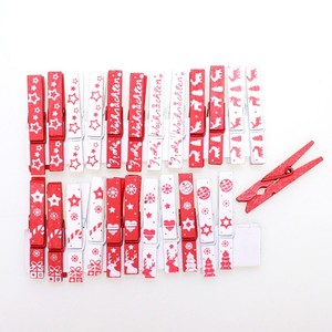 24 Klammern Holz rot wei� 4,8x1,1cm W�scheklammern Dekoklammern Zwicker Geschenk