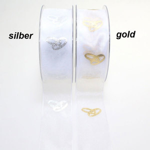 25m Dekoband Chiffon wei� 40mm breit mit Aufdruck Eheringe