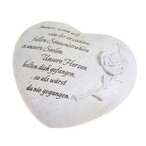 Trauerherz Rose + Spruch ca 20cmx19cm Herz Gedenk Grabherz Gedenkstein steinweiß