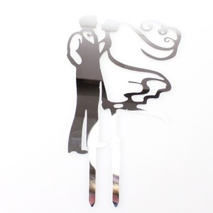 Cake Topper Tortenstecker Tortendeko Brautpaar Acryl Spiegel silber H18cm B10cm